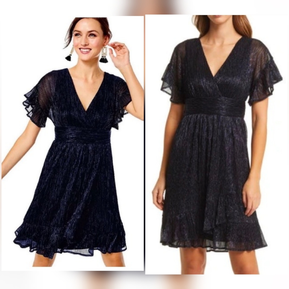 Lilly Pulitzer Dress Womens XL Navy Black Shimmer Sinclare Ruffle Guest Event
